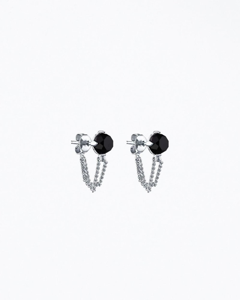 Front of a size O/S Eva Gemstone Chain Wrap Earrings in Silver/Black in Silver/Black by F+H Studios. | dia_product_style_image_id:330557